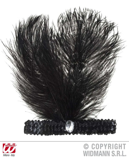 Fascia NERA IN PAILLETTES con 2 PIUME e GEMMA - tuttocostumi.it