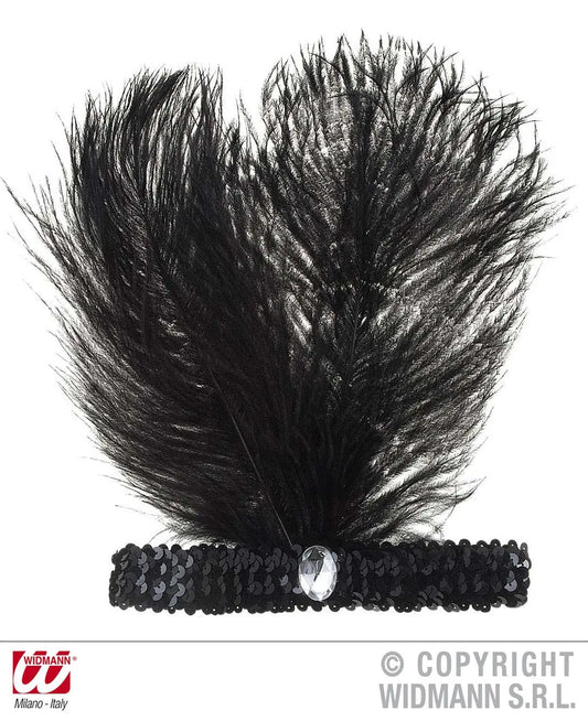 Fascia NERA IN PAILLETTES con 2 PIUME e GEMMA - tuttocostumi.it
