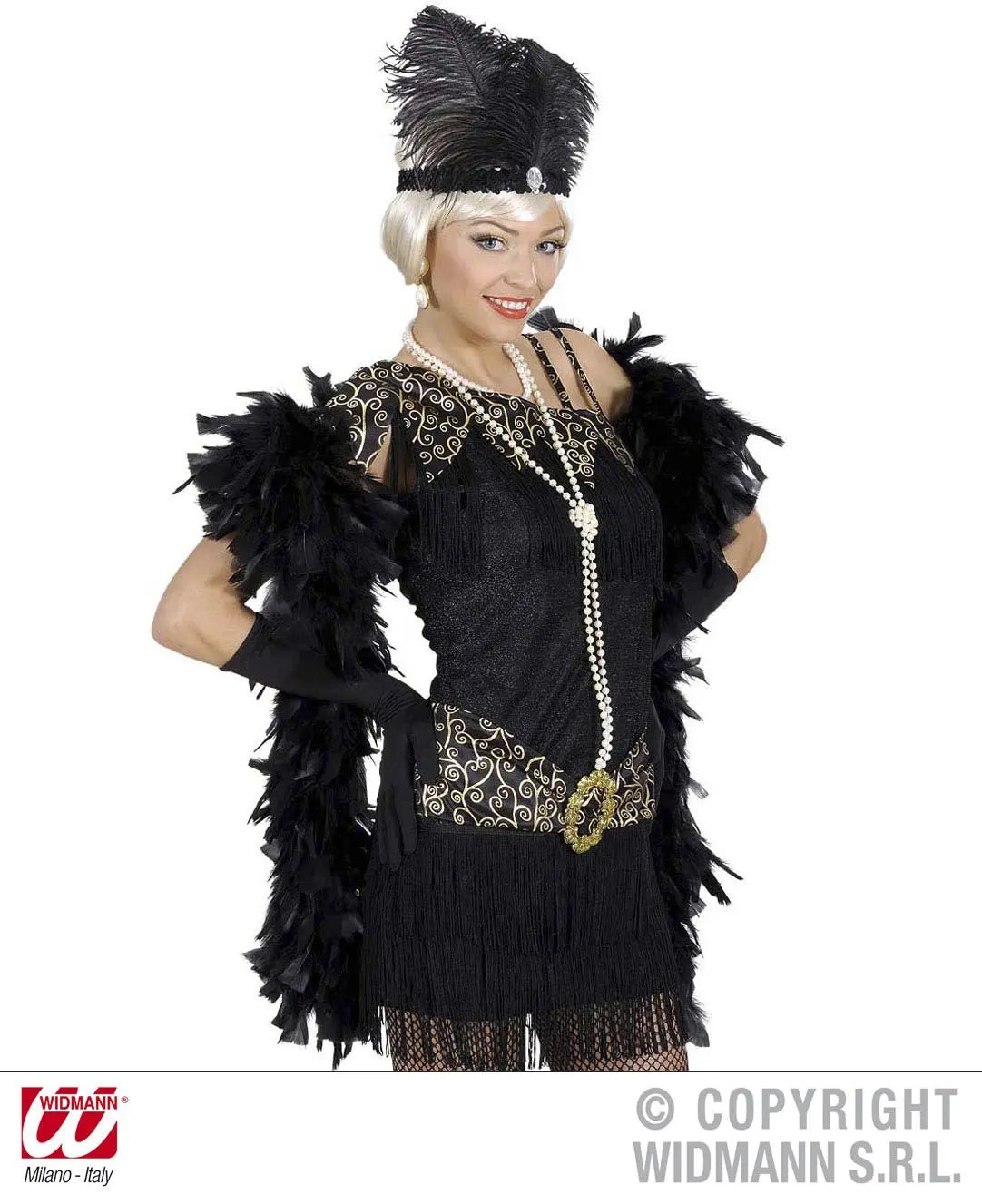 Fascia NERA IN PAILLETTES con 2 PIUME e GEMMA - tuttocostumi.it