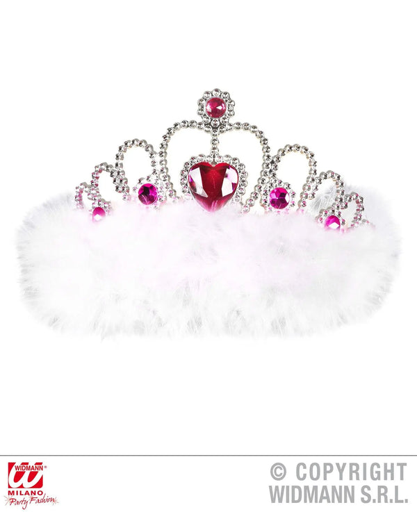 Tiara GIRLS NIGHT OUT con gemme fucsia e marabou bianco - tuttocostumi.it