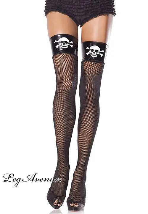 Calze con balza in vinile disegno teschi di Leg Avenue - tuttocostumi.it