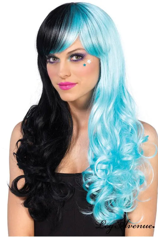 Parrucca lunga nero e azzurra - tuttocostumi.it