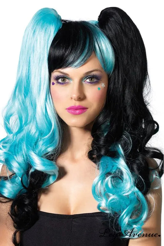 Parrucca lunga nero e azzurra - tuttocostumi.it